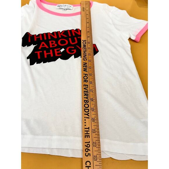 Wildfox Thinking About The Gym Ringer Short Sleeve Graphic Tee White Size S NWOT - Picture 7 of 7